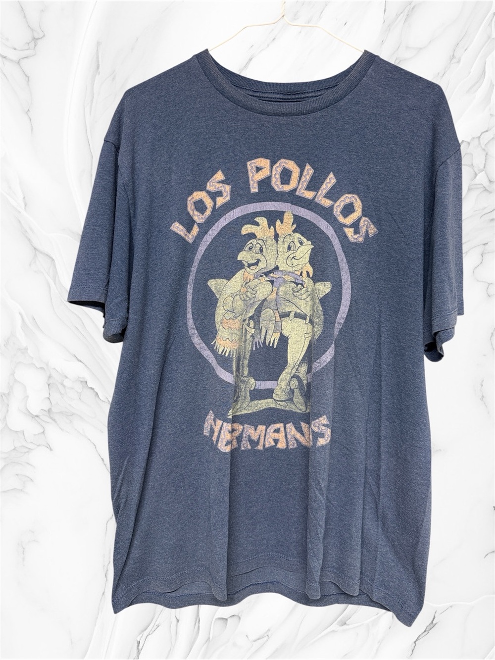 Breaking bad los pollos hermanos distressed blue t-shirt large